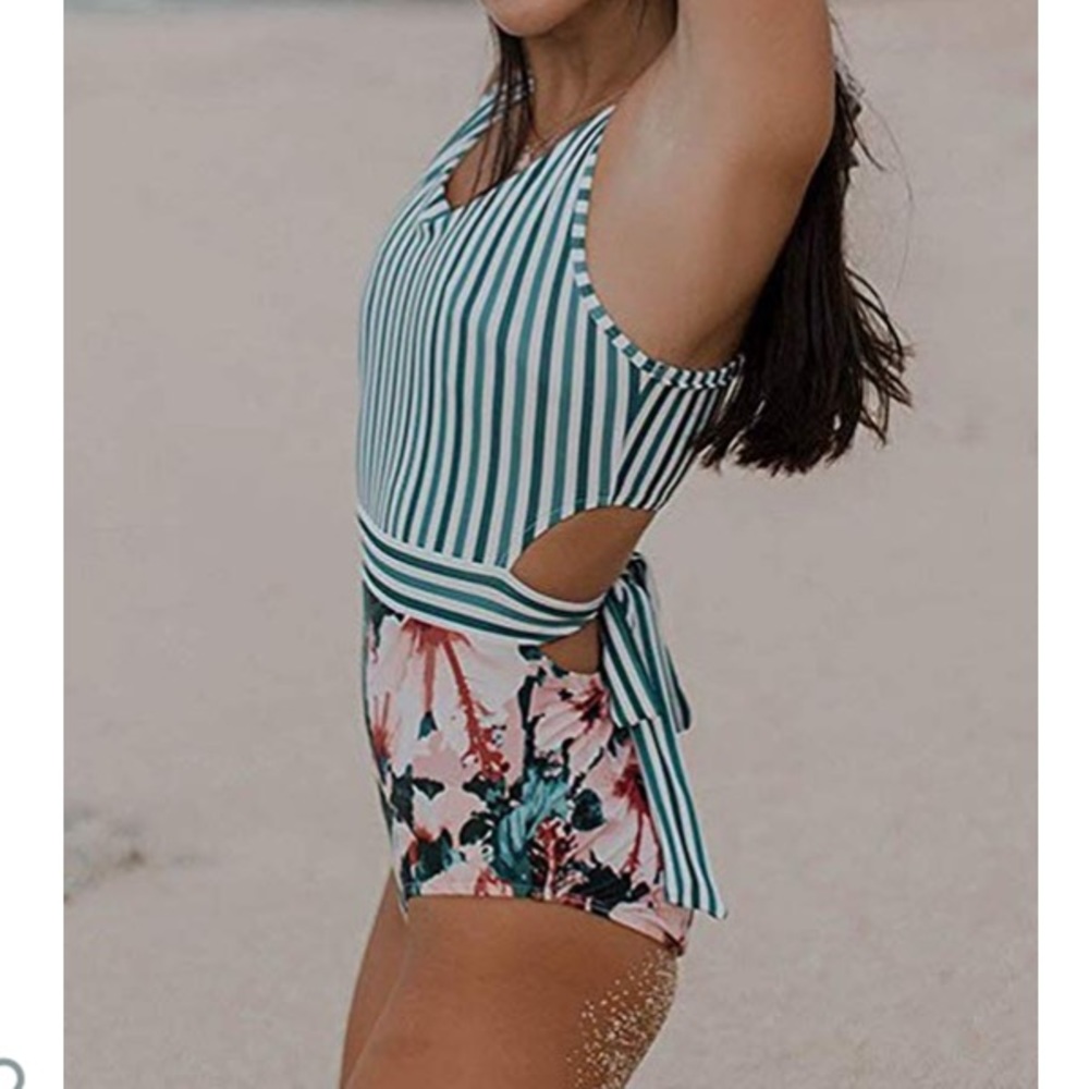One piece swimsuit with tie on back